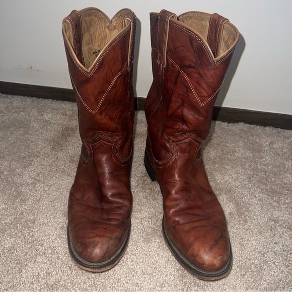 Justin Western Style Roper Boots Chestnut Brown Size 8.5B - Picture 3 of 15